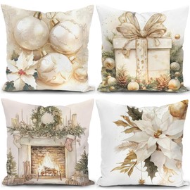 Christmas Cushion Covers Xmas Decorations Throw Pillow Cover Set of 4 Christmas Decor For Sofa Living Room Home 18x18 Inch 45x45cm