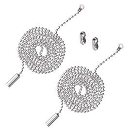 2 Pack Silver Ceiling Fan Pull Chain 3.3 Feet Metal Ceiling Fan Pull Chain Strong Bearing and Rustproof Beaded Chain,Extension Pull Chain String Extension,Accessories