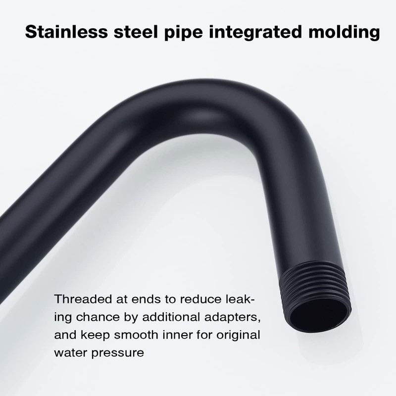 TRUSTMI Matte Black S-Shaped Shower Arm with Flange 12 Inch