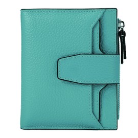 AINIMOER Women's RFID Blocking Leather Small Compact Bi-fold Zipper Pocket Wallet Card Case Purse with id Window, Lichee Sky Blue, One Size