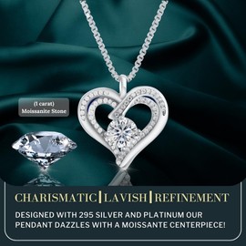 SUHAA 925 Sterling Silver Heart Pendant Necklace for Women - GRA-Certified 1CT Moissanite Jewelry, Luxury Valentine’s Day Gift, Anniversary, Birthday, or Wedding Jewelry, Perfect I Love You Gift