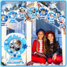 Ferraycle 232 Pieces Winter DIY Picture Frames Craft Kit 32 Pieces Snow Photo Frames with 200 Stickers to Decorate for Xmas Winter Party Favor Classroom Home(Vivid Color,Fun Style)