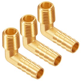 Uenede 3PCS Brass 1/4"NPT Male to 1/2" Barb 90 Degrees Elbow Thread Pipe Hose Barb Fittings for Water/Oil/Gas