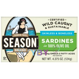 Season Skinless & Boneless Sardines in Olive Oil, 12-count, Total 52.5 oz