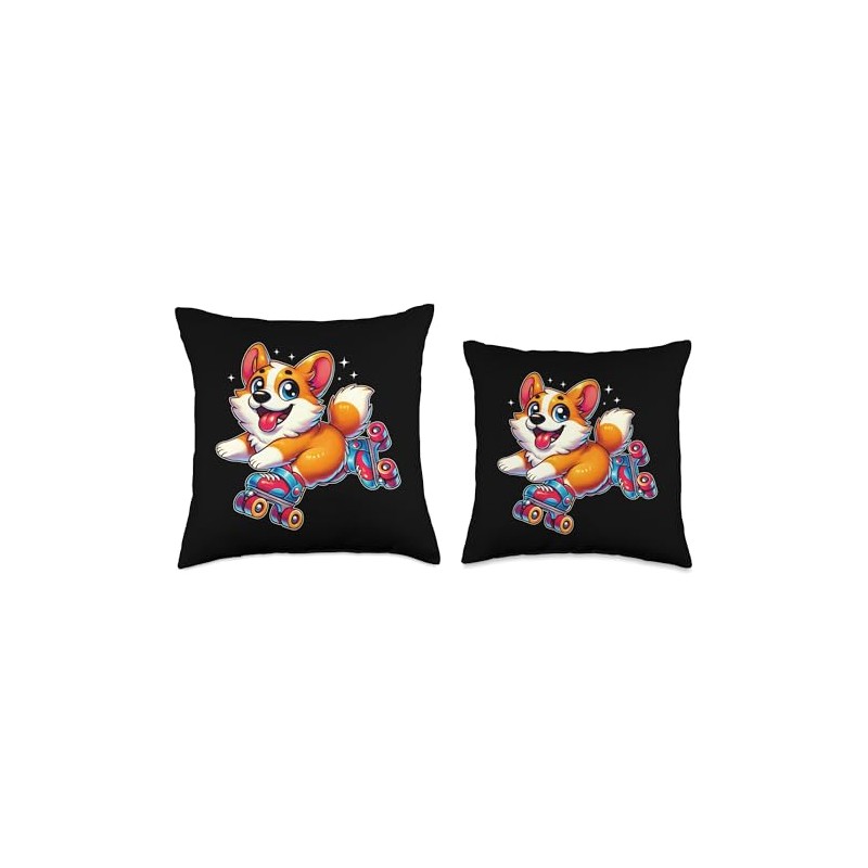 Funny Dog Retro Skate Cute Corgi Roller Skating Throw Pillow