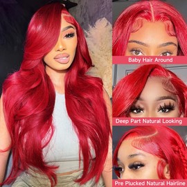 Loyom Red Wig Human Hair 13x4 Red Body Wave Lace Front Wigs Human Hair Glueless Wigs Human Hair Pre Plucked 200 Density Red Human Hair Wigs Colored HD Lace Frontal Wig 20 Inch