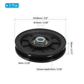 PATIKIL Universal Bearing Pulley Wheel 100mm/3.9", 2 Pack Nylon Bearing Pulley Wheel Lifting Bearing Wheel Replace for Gym Equipment Part Cable Machine