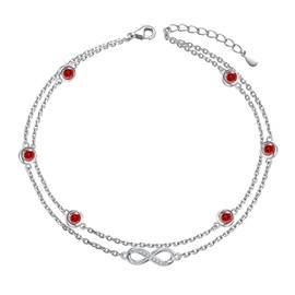 Wasee July Birthstone Anklet Bracelet for Women 925 Sterling Silver Ruby Birthstone Adjustable Infinity Anklets Birthday Anniversary Christmas Bracelet/Anklets Jewelry for Women