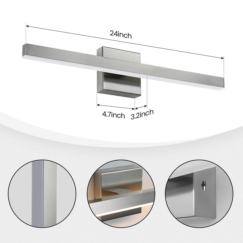 KAISITE Modern Vanity Light Brushed Nickel Bathroom Light Fixture Over