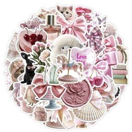 LYLSDSB Pink Stickers Pack of 50 Waterproof Cute Aesthetic Stickers for Water Bottles Laptop Skateboard Scrapbook Bicycle Luggage Vinyl Trendy Kawaii Vintage Stickers for Adults Girls