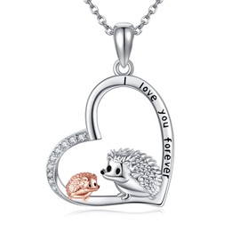 URONE Highland Cow / Polar Bear / Hedgehog / Kangaroo Chain 925 Sterling Silver Heart Pendant Necklace Cute Animal Jewellery Gifts for Women Mum Animal Lovers, Sterling Silver, No Gemstone