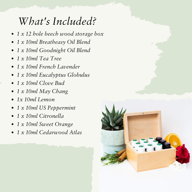 Absolute Aromas Essential Oils Wooden 12 Hole Storage Box Set