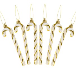 DERAYEE 6 PCS Christmas Glitter Candy Cane Plastic Candy Cane Christmas Tree Decorations for Xmas New Year Party Supplies (Gold&White)