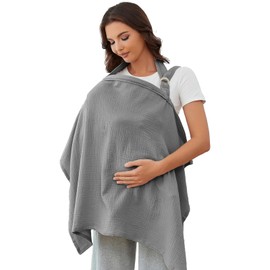 Cotton Nursing Cover Grey, Soft & Breathable Double-Sided Breastfeeding Cover for Mum, 360° Privacy Shield Baby Breast Feeding Covers