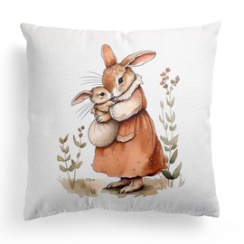 FGFK Rustic Mama and Baby Bunny Pillow Covers 18x18, Bunny Rabbit Gifts for Women Girls, Gifts for Bunny Lovers, Cute Woodland Animal Pillow Covers for Kids Room Nursery Playroom Decor