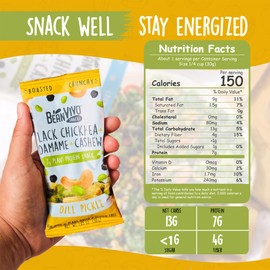 BeanVIVO Plant Based Protein Snacks - Dill Pickle Flavor with Dried Edamame, Roasted Cashew and Chickpeas - Non-GMO Crunchy Salad Toppers - High-Protein and Rich in Fiber - 8Pack (1.05 oz Each Pouch)