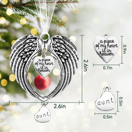 Christmas Angel Wings Memorial Ornaments ”a piece of my heart is in heaven” Angel Wing Pendants Christmas Tree Hanging Ornaments Xmas Party Decorations (Aunt)