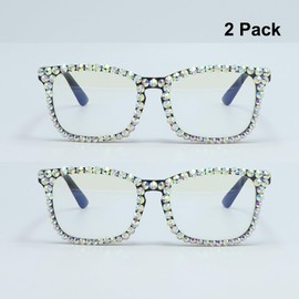 FUPRECIOUS Square Rhinestone Reading Glasses For Women Blue Light Blocking Computer Readers Glasses ((2 Pack) black, 1.5, x)