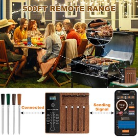4-Probe Wireless Meat Thermometer, 500FT Dual High Sensitive Sensor Meat Thermometer Digital with Customized Target Temp, Probe Lasts Up to 16 Hours | Food Thermometer for Oven, Smoker, Grill