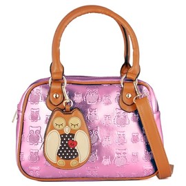kukubird Owl Coin Pouch detail Pattern Faux Leather Designer Boutique Totes Handbag - FUCHSIA