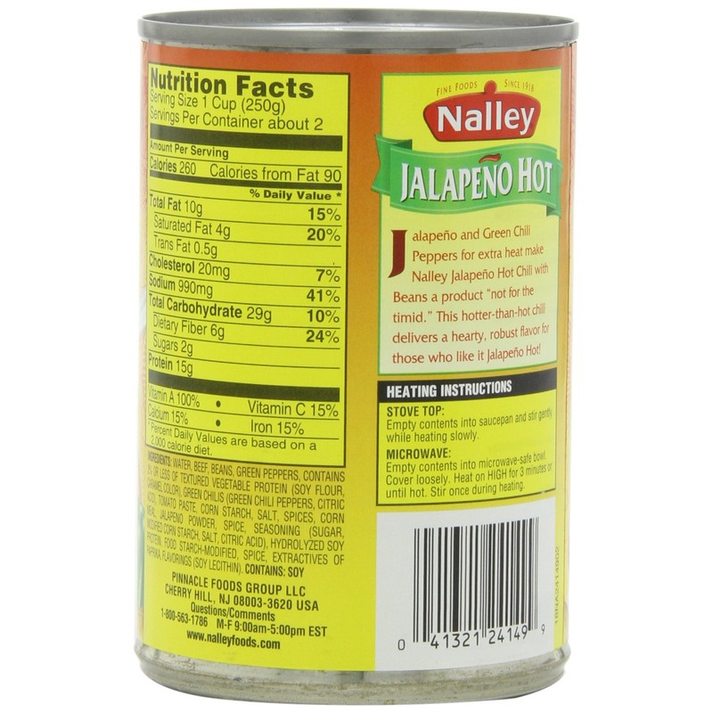 Nalley Jalapeno Hot Chili with Beans, 14-Ounce Cans (Pack of
