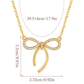 ankbrats 18K Gold Bow Necklace for Women, Butterfly Necklace with Small Cubic Zirconia, Christmas Gift Jewellery for Girls, Cubic Zirconia, Cubic Zirconia
