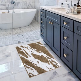 Home Beyond & HB design - Fluffy Bath Rug Mat - Super Soft Absorbent Non-Slip Washable Shaggy Microfiber Mat for Bathroom Kitchen Entryway Pets - 50x76cm, Brown