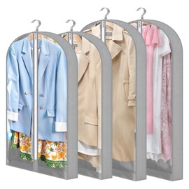 Dntorx Pack of 4 Garment Bags, 127 x 60 cm + 100 x 60 cm Garment Bags with 10 cm Side Pleats, Transparent Garment Cover with Zip, Garment Cover for Suit, Shirt, Dresses, Coat