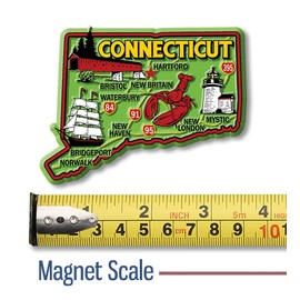 Connecticut Colorful State Magnet by Classic Magnets, 3.6" x 2.7", Collectible 3D Rubber Vintage-Style Souvenirs and Gifts Made in The USA