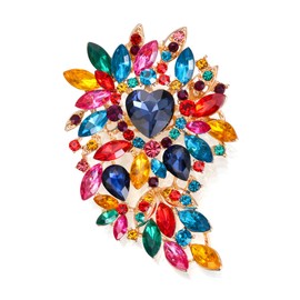 BriLove Fashion Big Large Statement Vintage Style Brooch, Women's Crystal Rhinestone Marquise Cluster Heart Shaped Leaf Brooch Pin for Wedding Party Prom Multicolor Gold-Tone