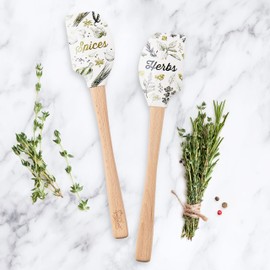 Tovolo Spatulart ‘Herbs & Spices’ Silicone Spatula with Wood Handle – BPA Free, Heat-Resistant, Ideal for Baking, Mixing & Meal Prepp, Baking, Mixing & Turning