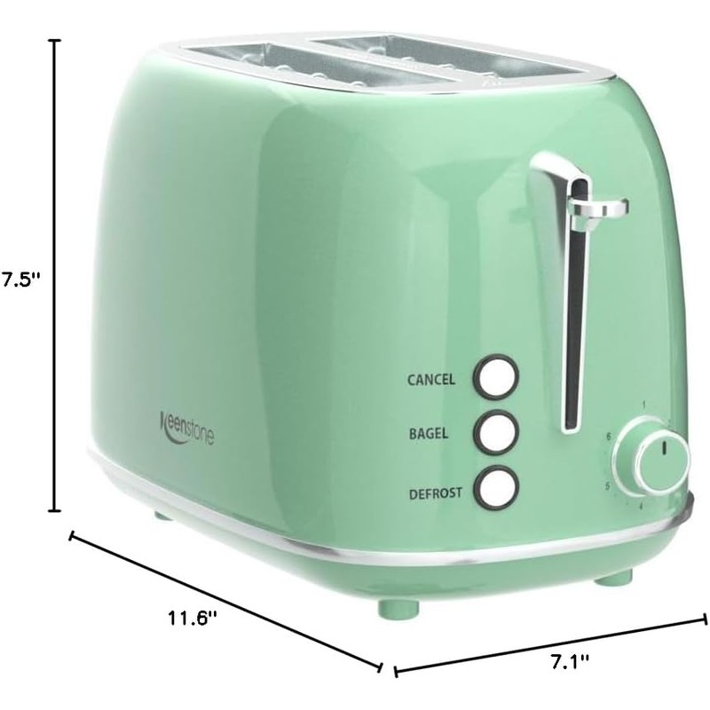 2 Slice Stainless Steel Toaster Retro with 6 Bread Shade