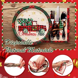 Teenyyou 120 Pcs Christmas Disposable Paper Plates and Napkins Bulk Christmas Party Supplies Christmas Tree Red and Green Plaid Paper Plates Napkins Set for Merry Christmas Party