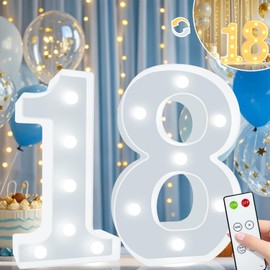 Light Up Numbers Birthday Decorations, Marquee Number Lights Sign with Remote, Lighted Numbers for 18th Birthday Wedding Anniversary Party Backdrop Wall Decor, Cool White and Warm White Number 18