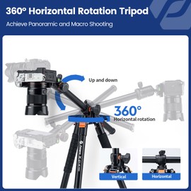 Fotopro 68 inch Camera 360 Horizontal Tripod Monopod with Center Column and Ball Head, Overhead Camera Tripod Mount for DSLR Camera, Video Camcorder, for Travel and Work