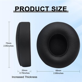 Replacement Ear Pads for Beats Solo 2 & Solo 3 Wireless On-Ear Headphones, Ear Cushions, Headset Earpads, Ear Cups Cover with Soft Protein Leather (Black)