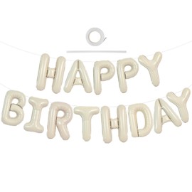 TONIFUL Cream White Happy Birthday Balloons Banner, 16 Inch Mylar Foil Letters Birthday Sign Bunting Reusable Ecofriendly Material for Girls Boys Kids & Adults Birthday Decorations and Party Supplies