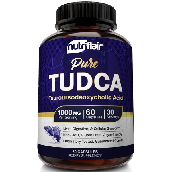 NutriFlair Pure TUDCA 1000mg - Premium Tauroursodeoxycholic Acid Bile Salts, Detox & Cleanse, Non-GMO, Gluten-Free. Liver, Kidney & Gallbladder Support- Made in USA, 60 Capsules