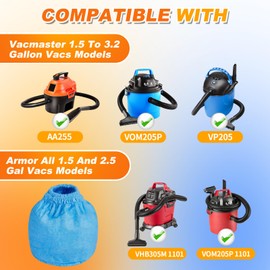 MyKEEPOW VRC2 Shop Vac Cloth Filter for Vacmaster 1.5 to 3.2 Gallon Wet/Dry Vacuums, 6 Pack Vacuum Filter Bag Compatible with Shop Vac AA155 AA256 AA255