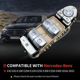 BELGEMAY Driver Power Window Switch (Black/Beige/Brown Base) - Fits Mercedes W213 E-Class 2017-2019 & W222 S-Class 2014-2019 (A2139054803, A2229052004) + Tools (Beige)