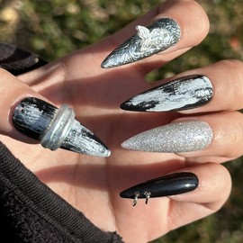 Highly recommended by the owner Silver crack handmade nail tip - long nose pin / 주인장 강추 실버 크랙 수제네일팁 - 롱코핀