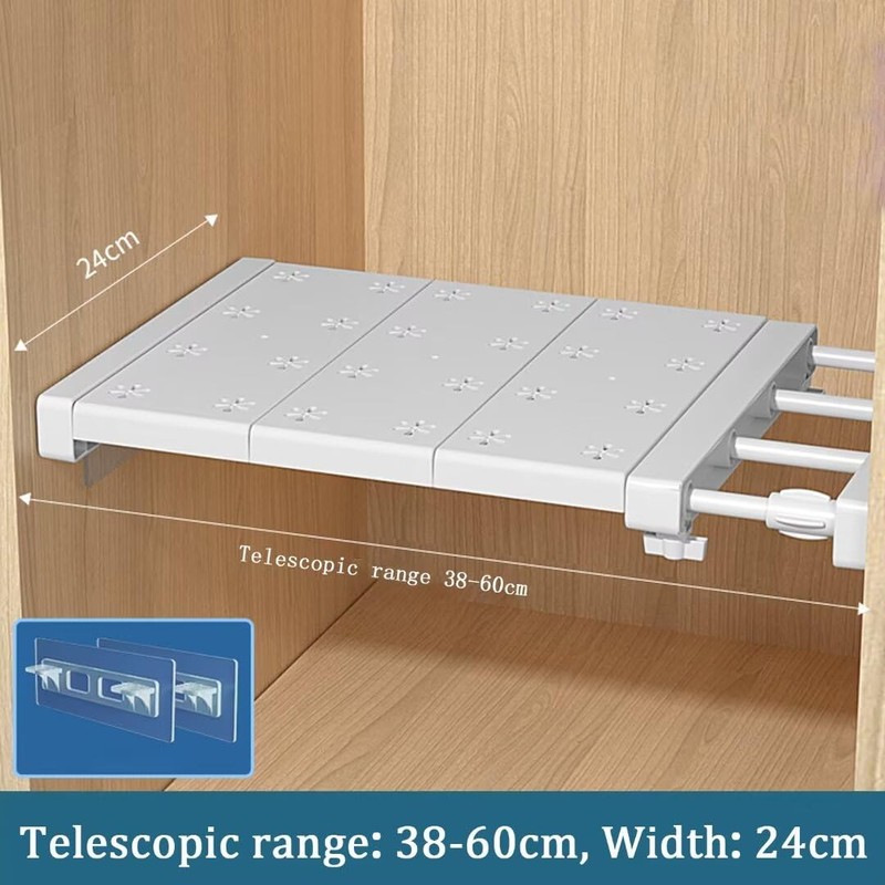 Tielag Extendable Closet Shelf, Expandable Shelves Wardrobe Storage Organiser, Adjustable