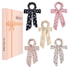 Mirlern 5 Pcs Knotted Bow Hair Scrunchies, Hair Bows Scarf Scrunchies for Women Girls, Elastic Hair Ties with Bows for thick hair, Ponytail Holder Hair Accessories for Women (Multicolor Colors)