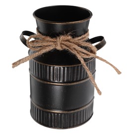 Alipis Galvanized Metal Farmhouse Flower Vases, Metal Flower Pot Farmhouse Rustic Iron Vase Garden Pot Metal Milk Can Container Black, 14.50X12.00X9.00CM