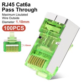 Solsop 100-PACK Cat 6 Pass Through RJ45 Connectors STP Shielded Cat6 Ethernet Connector Ends