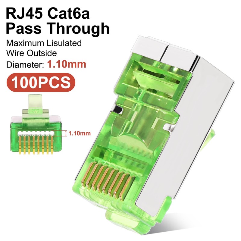 Solsop 100-PACK Cat 6 Pass Through RJ45 Connectors STP Shielded