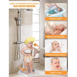 KAshack (3 in 1) Baby Shower Stand, Adjustable Baby Bath Stand with Safety Handle,Shower Head Holder for Babies 6-36 Months Newborns & Toddlers,Bath Essentials for Infants（Gray White）