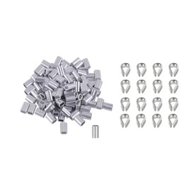 Eowpower 100Pcs 1/8 inch Wire Rope Aluminum Sleeves Cable Crimps and 16Pcs M3 Stainless Steel Thimble