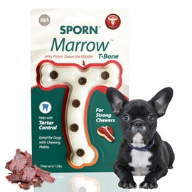 Sporn Durable T-Bone Marrow Dog Chew Bones for Aggressive Chewers, Jerky Flavor Dog Chew Toys for Small Dogs, Made with Tough Nylon Dog Dental Chew Toy, Gluten-Free & Non-Toxic, XS/SM