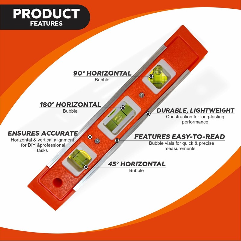 Siprit Level 9 Inch Magnetic Compact Bubble Tool with 3